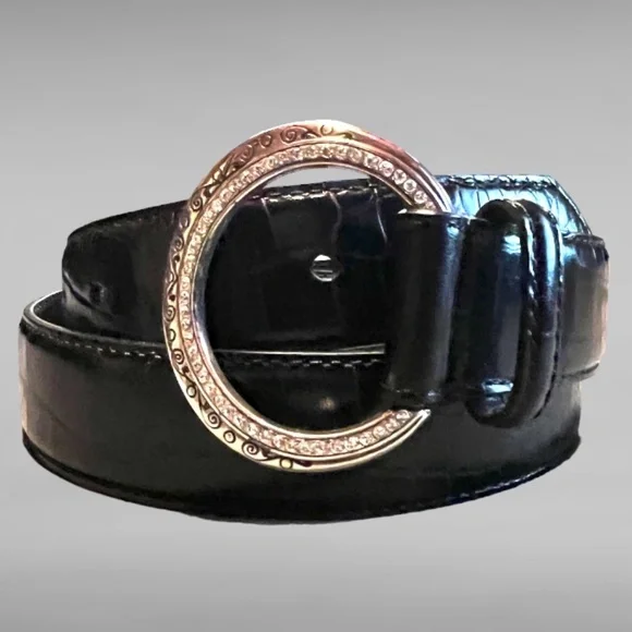 Brighton STARDUST Leather Belt  Size 32 M/L Croc Embossed Black Silver Rhineston Brighton Black 32 Size Belts for Women for sale | eBay main image 3